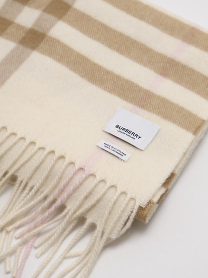BURBERRY 經典格紋流蘇圍巾 - 米