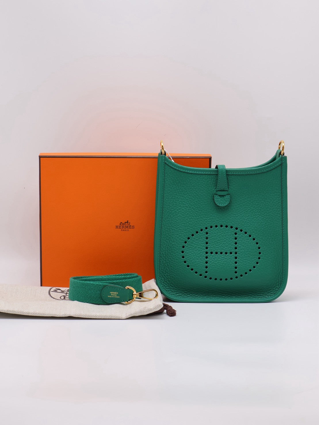 HERMES Mini Evelyne - Vert Vertigo U4 絲絨綠金 W