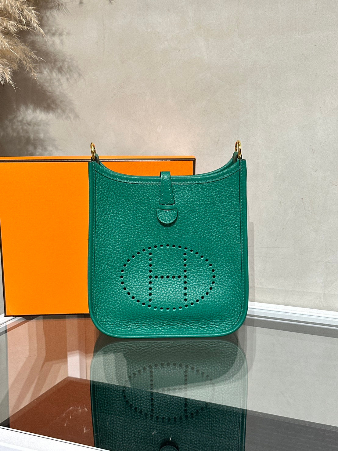 HERMES Mini Evelyne - Vert Vertigo U4 絲絨綠金 W