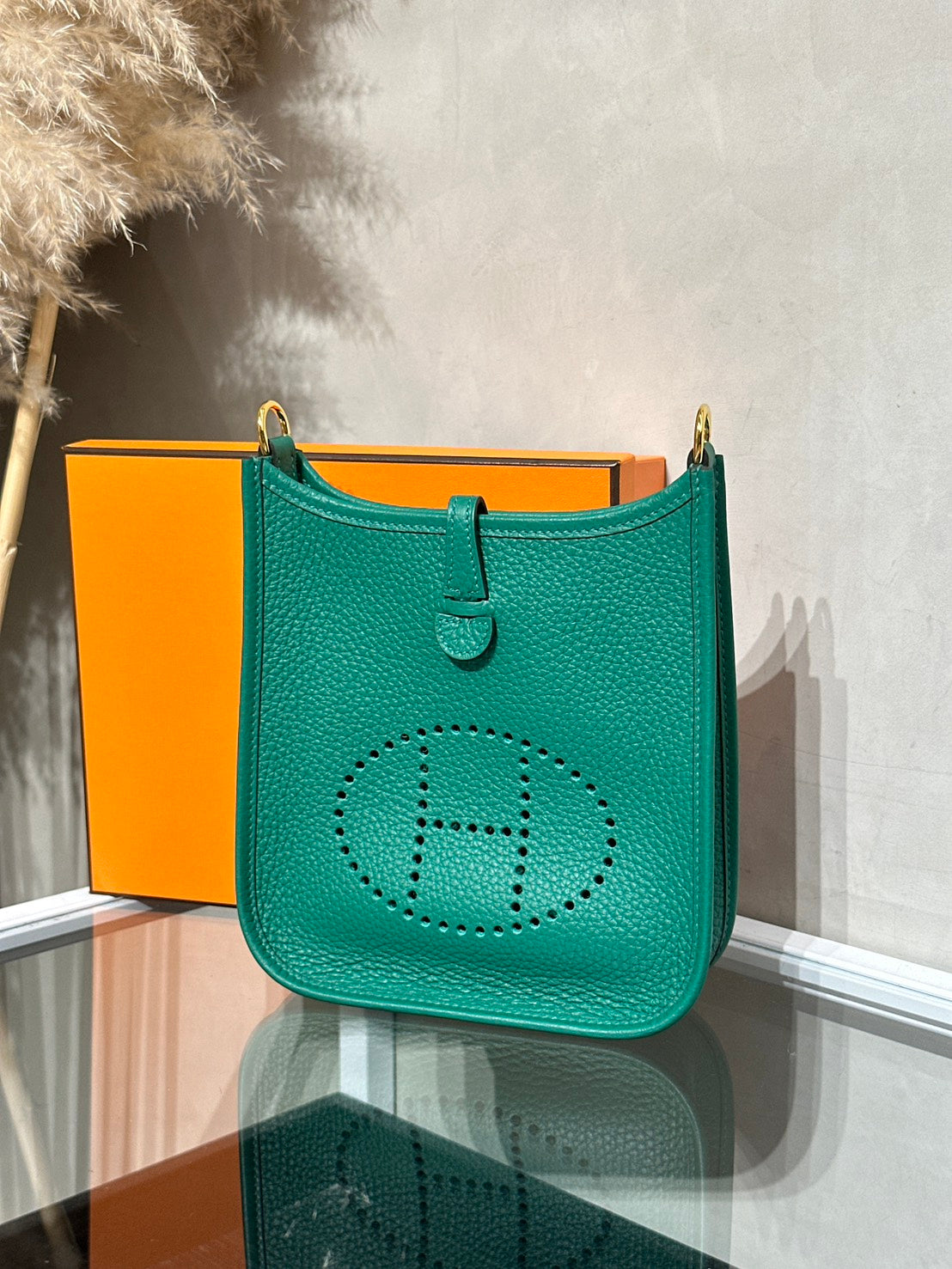 HERMES Mini Evelyne - Vert Vertigo U4 絲絨綠金 W