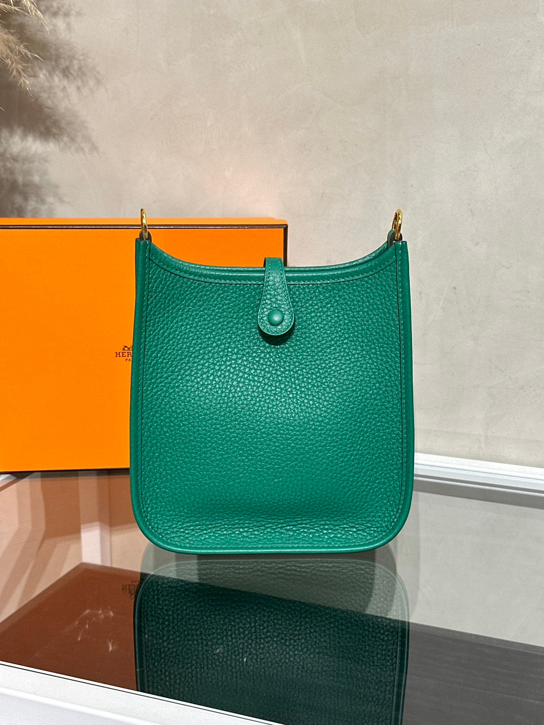 HERMES Mini Evelyne - Vert Vertigo U4 絲絨綠金 W