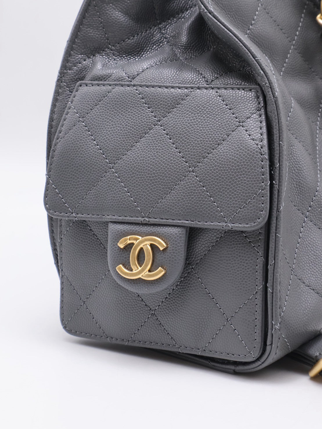 CHANEL 25B束口雙肩後背包 - 深灰金