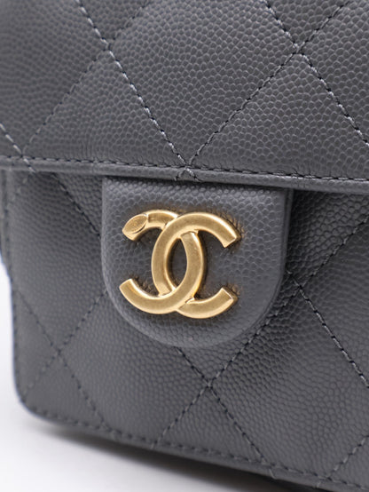 CHANEL 25B束口雙肩後背包 - 深灰金