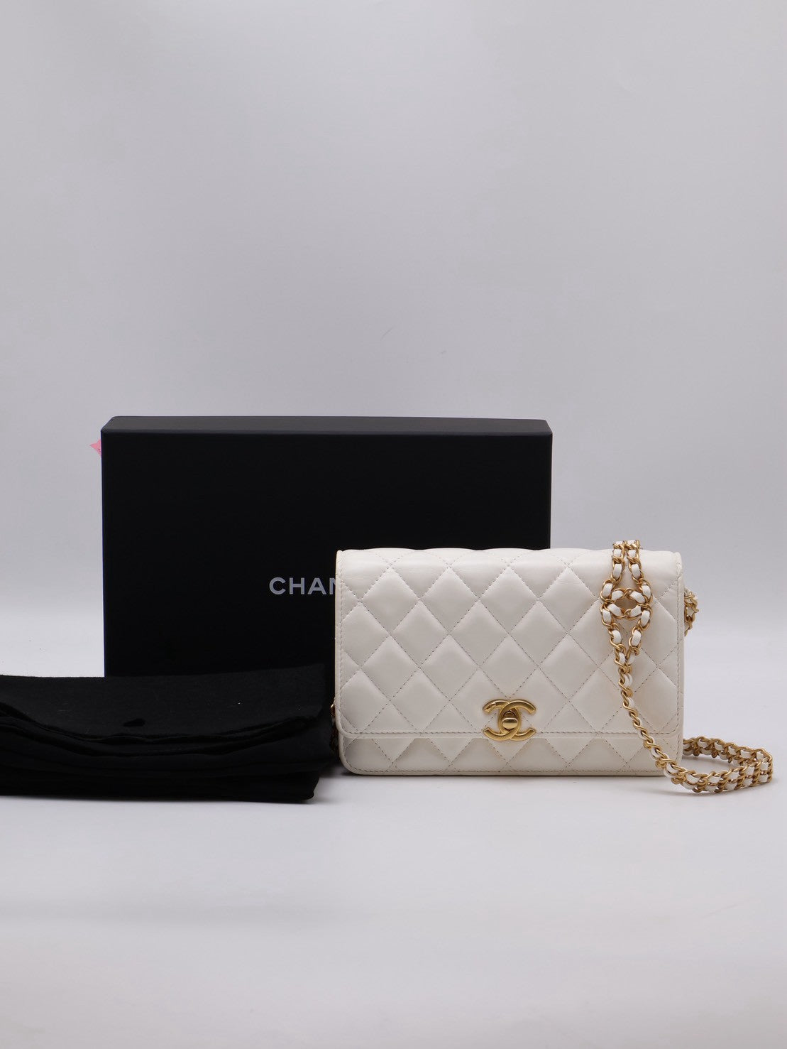 CHANEL 23P皮穿鍊雙C造型WOC - 白金