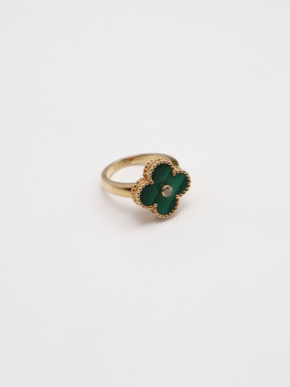 Van Cleef & Arpels 孔雀石18K金四葉草戒指 - Vintage Alhambra
