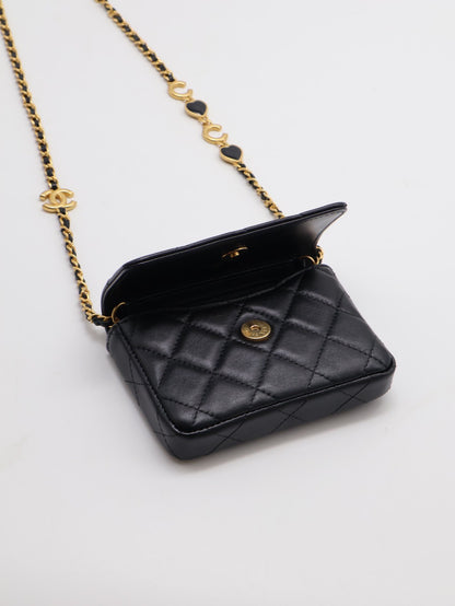 CHANEL 22K愛心鍊條小包 - 黑金