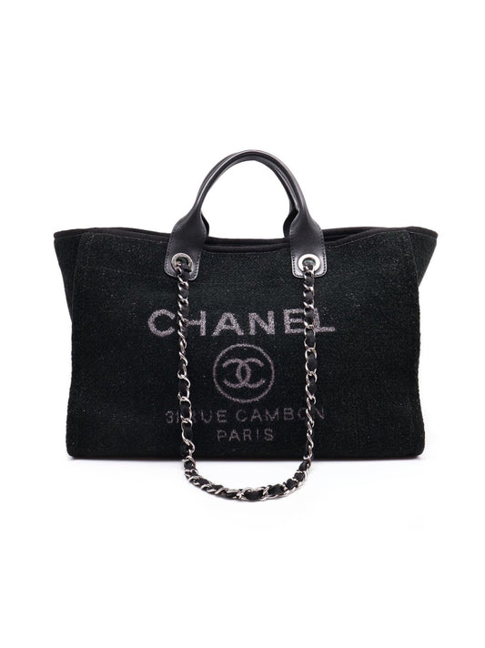 CHANEL Tote沙灘包大號 - 細閃黑銀28開