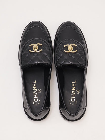 CHANEL Loafers 小羊皮樂福鞋 - 黑金 39