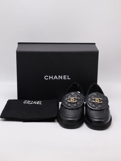 CHANEL Loafers 小羊皮樂福鞋 - 黑金 39