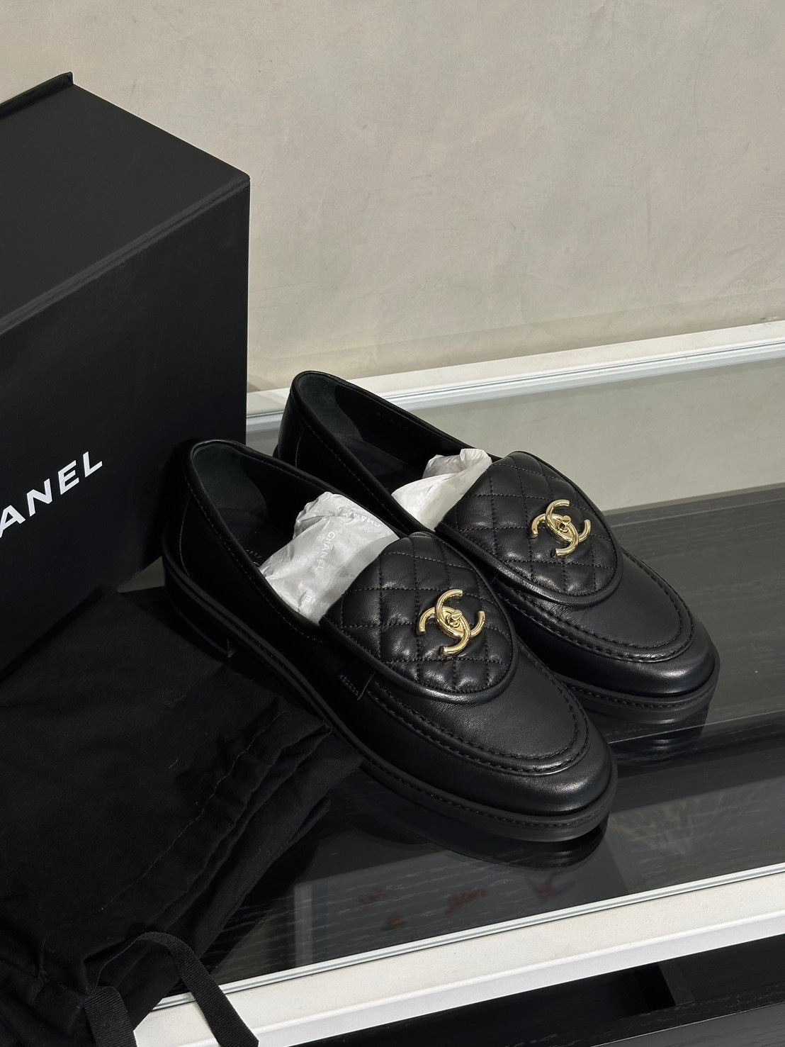 CHANEL Loafers 小羊皮樂福鞋 - 黑金 39