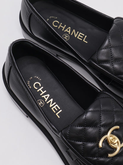 CHANEL Loafers 小羊皮樂福鞋 - 黑金 39