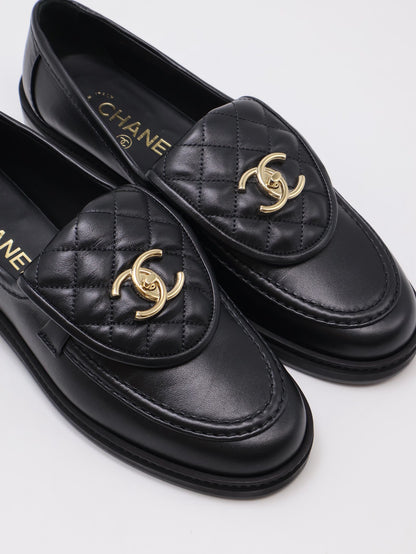 CHANEL Loafers 小羊皮樂福鞋 - 黑金 39