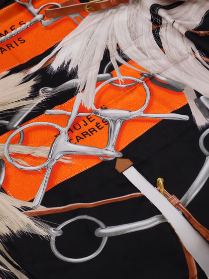 HERMES Projets Carres Poncho 馬具博物館披肩 140 - 黑