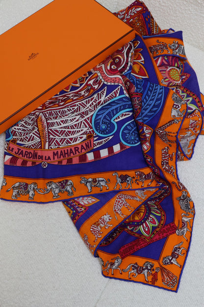 HERMES Le jardin de maharani君妃花園披肩 140 - 橘紅