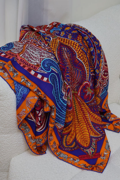 HERMES Le jardin de maharani君妃花園披肩 140 - 橘紅