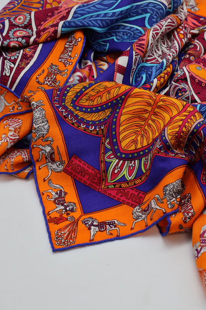 HERMES Le jardin de maharani君妃花園披肩 140 - 橘紅