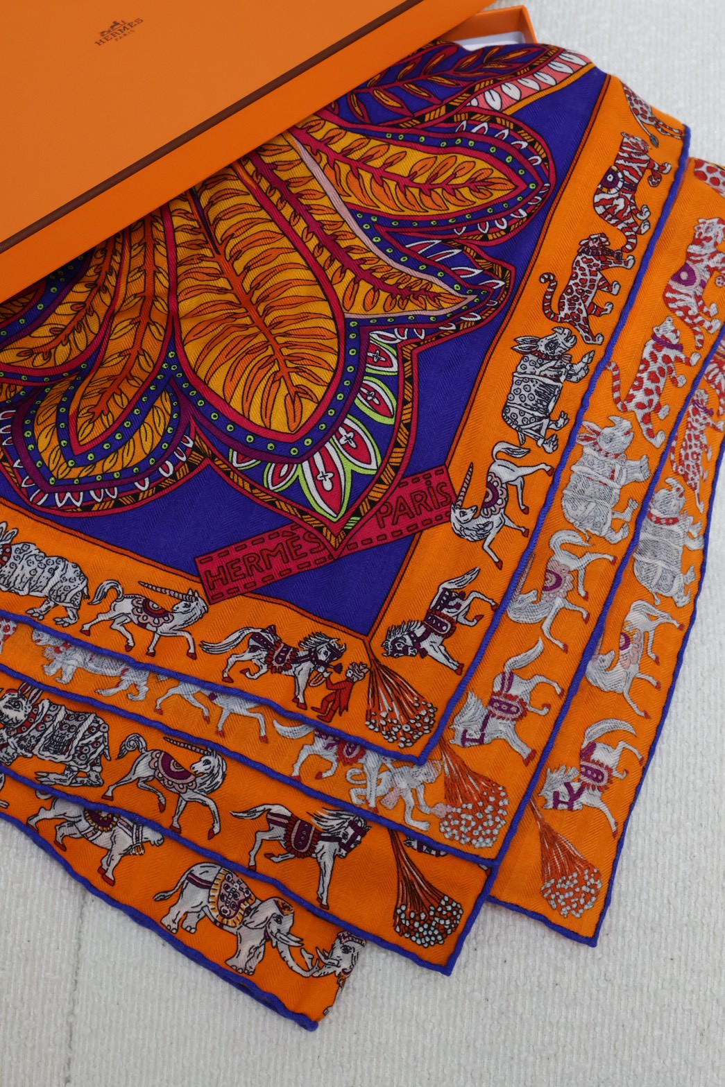 HERMES Le jardin de maharani君妃花園披肩 140 - 橘紅