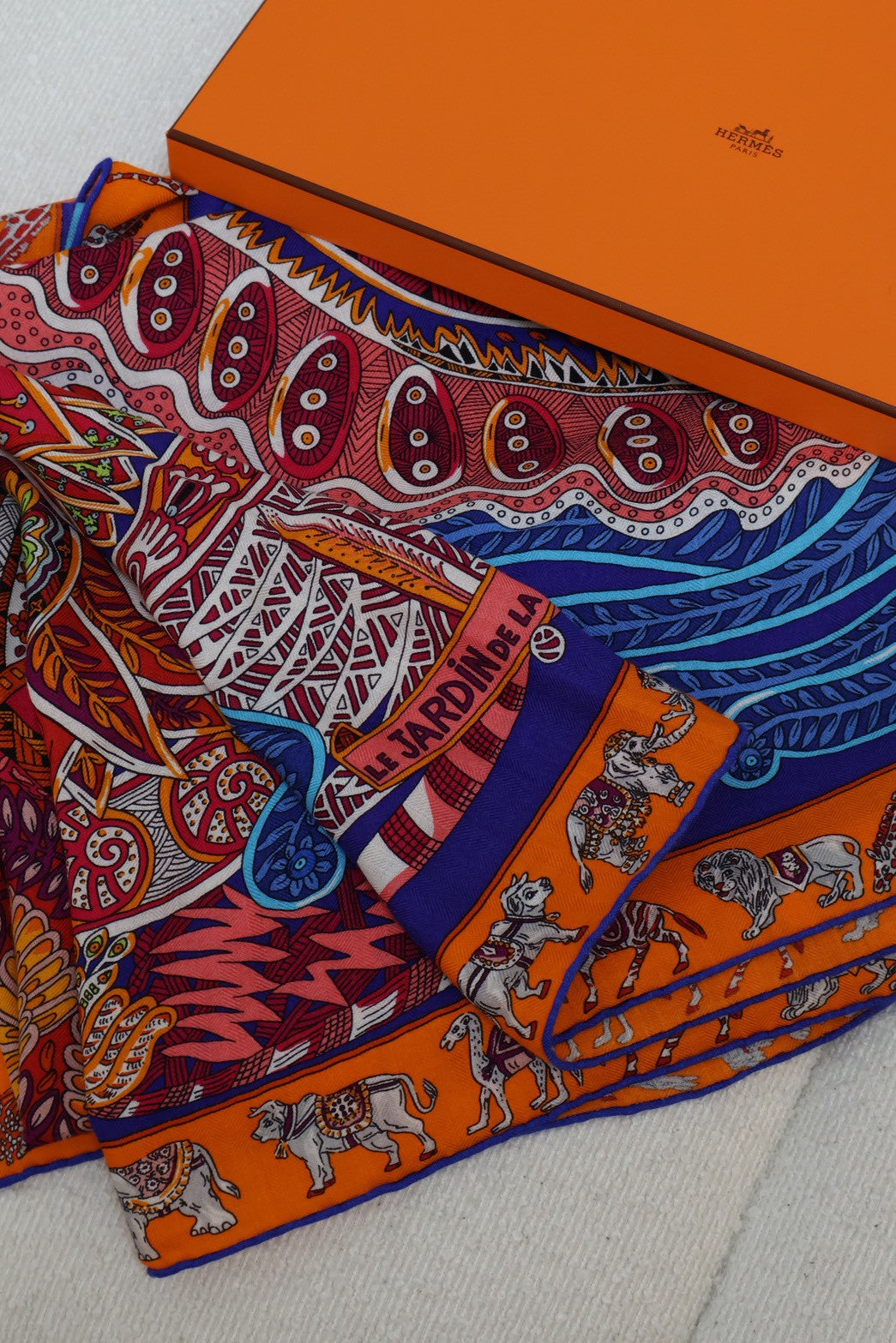 HERMES Le jardin de maharani君妃花園披肩 140 - 橘紅