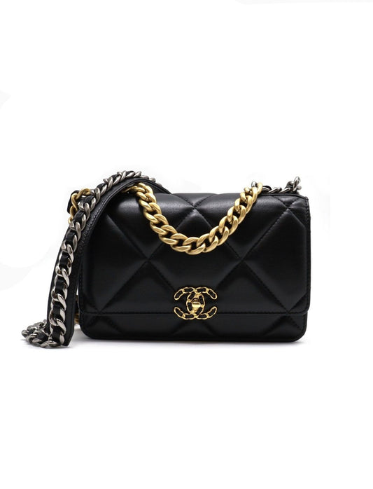 CHANEL 19 經典菱格紋雙色鍊WOC - 黑金