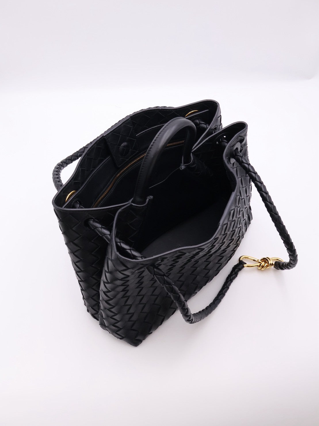 BOTTEGA VENETA Andiamo編織單肩包 - 中號黑金