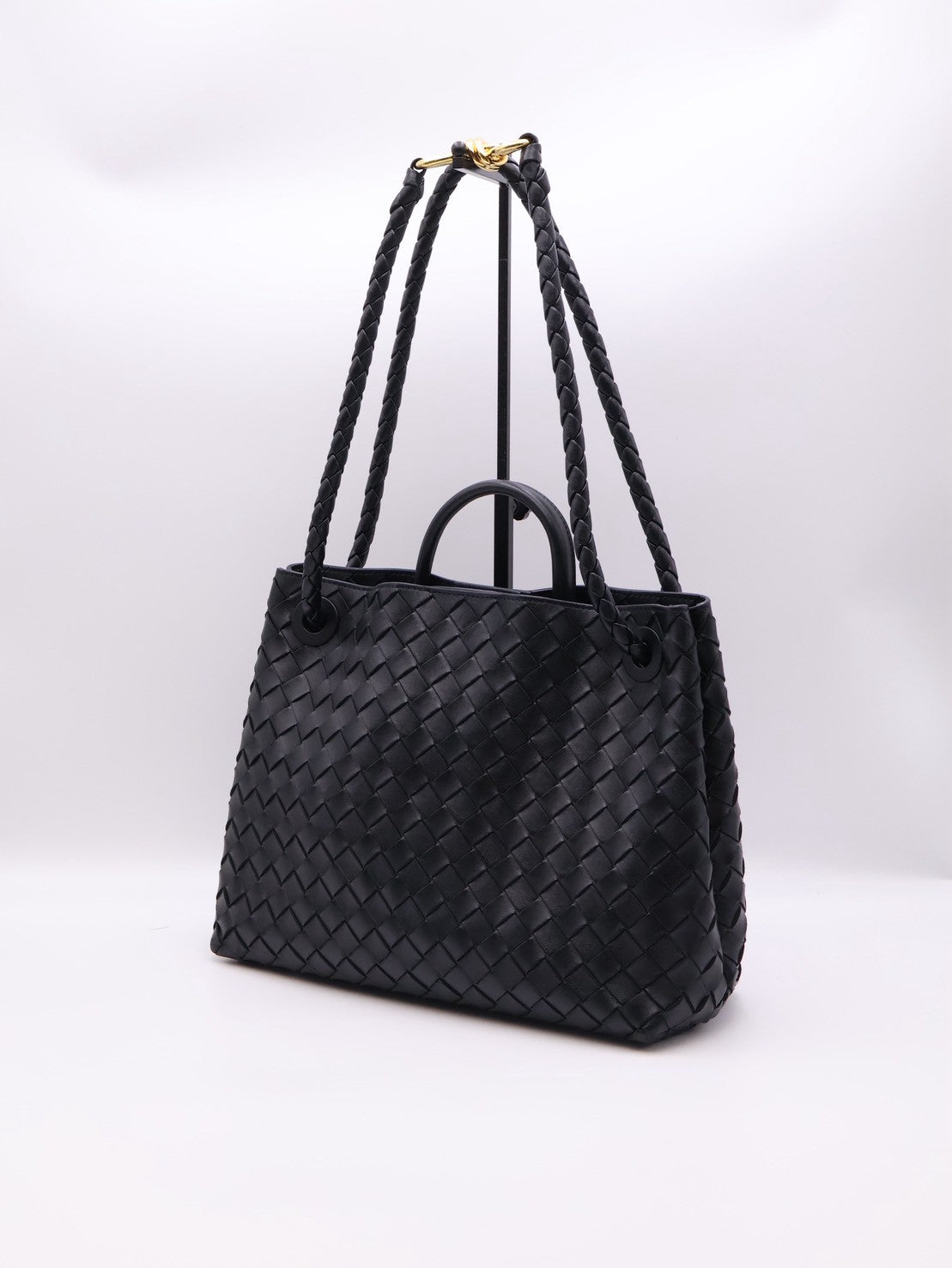 BOTTEGA VENETA Andiamo編織單肩包 - 中號黑金