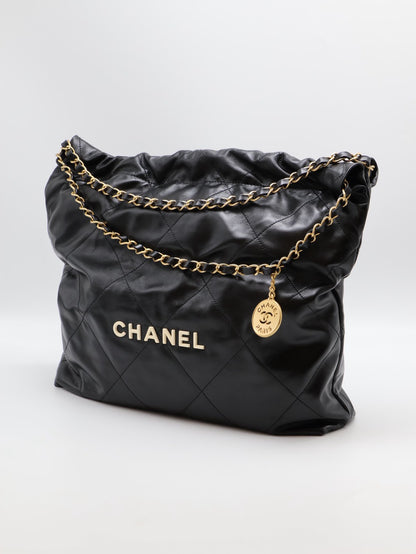 CHANEL 22 Bag - 中號白字黑金