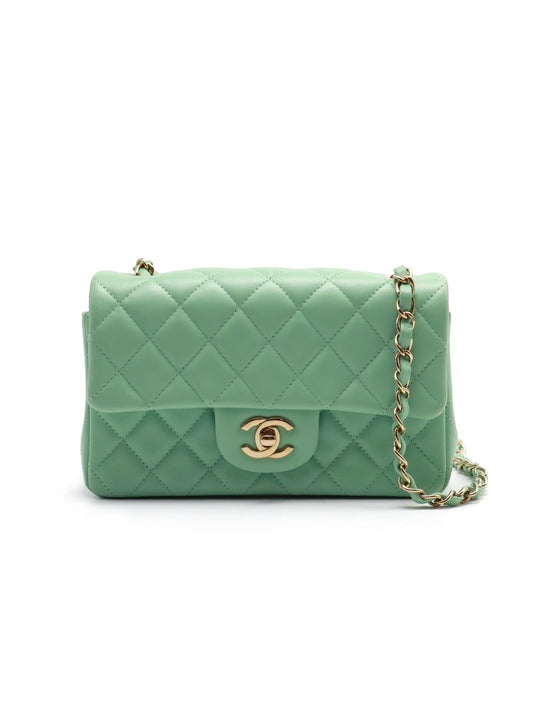 CHANEL 經典口蓋包Mini CF20 - 粉綠金