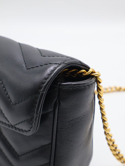 GUCCI Marmont Matelasse斜背包 - 16超迷你黑金