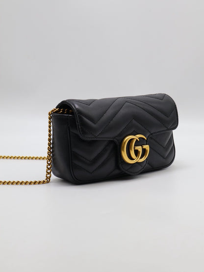 GUCCI Marmont Matelasse斜背包 - 16超迷你黑金