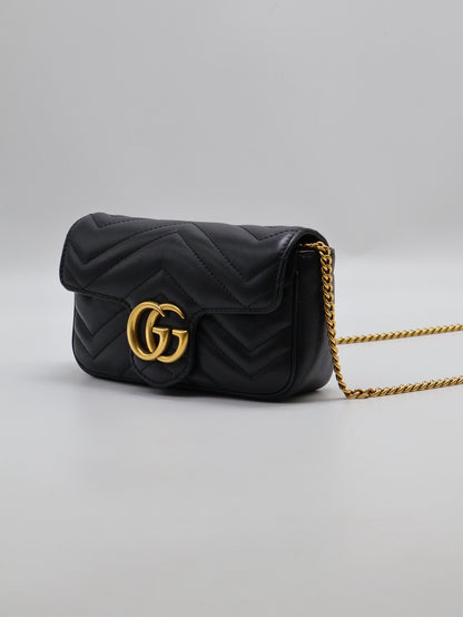 GUCCI Marmont Matelasse斜背包 - 16超迷你黑金
