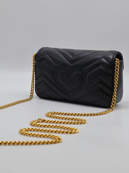 GUCCI Marmont Matelasse斜背包 - 16超迷你黑金