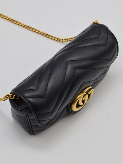 GUCCI Marmont Matelasse斜背包 - 16超迷你黑金