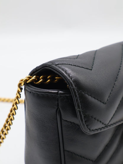 GUCCI Marmont Matelasse斜背包 - 16超迷你黑金