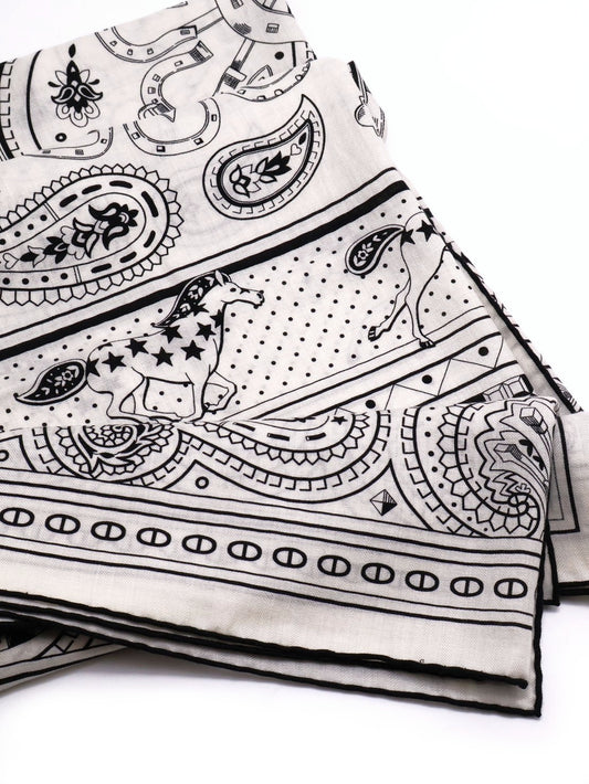 HERMES Cheval de Coeur Bandana披肩 140 - 黑白