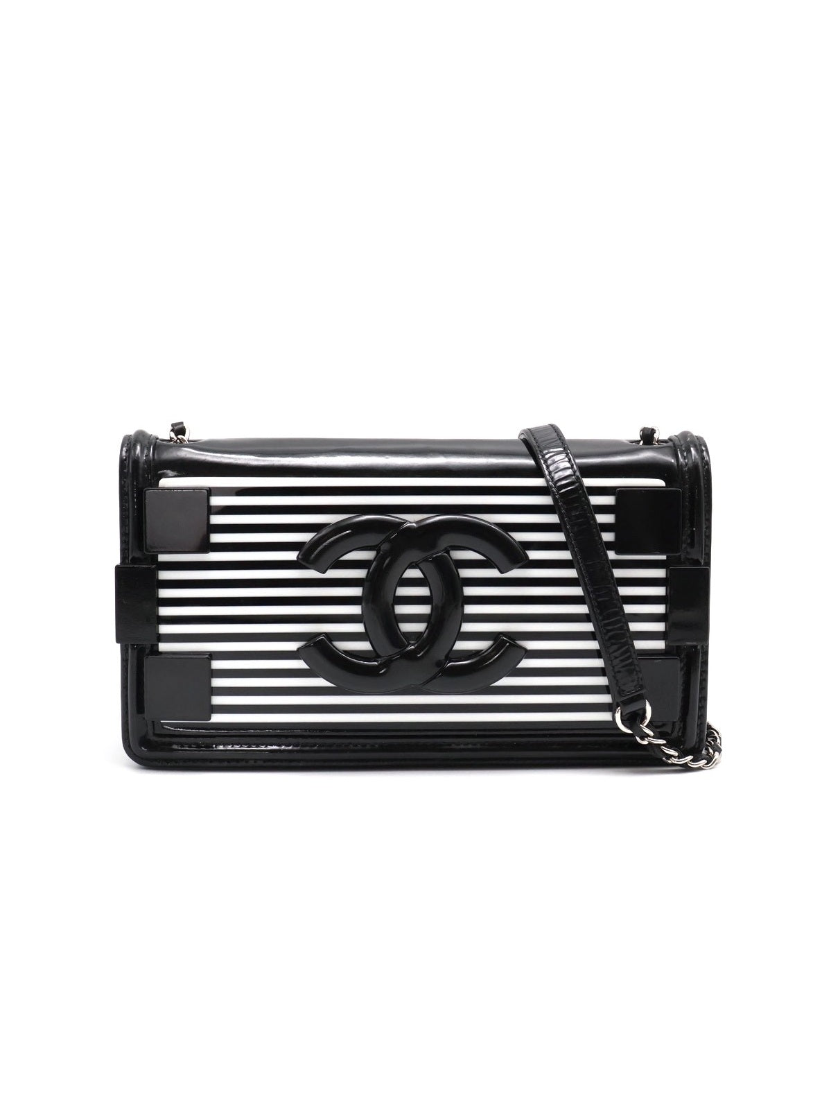 CHANEL 漆皮積木包 - 黑白19開