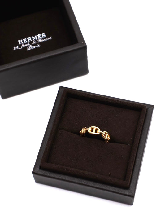 HERMES Chaine d'ancre enchainee 豬鼻18K玫瑰金戒指 54