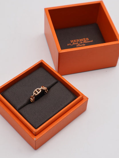 HERMES Chaine d'ancre enchainee 豬鼻18K玫瑰金戒指 52
