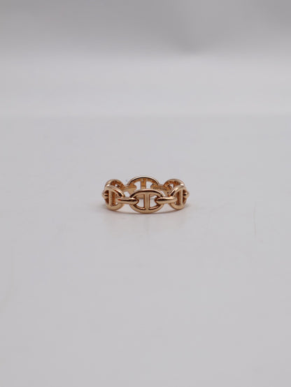 HERMES Chaine d'ancre enchainee 豬鼻18K玫瑰金戒指 52
