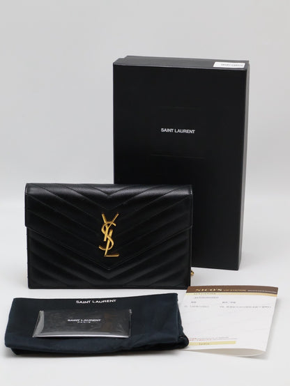 YSL 經典V紋粒面牛皮WOC - 19 黑金