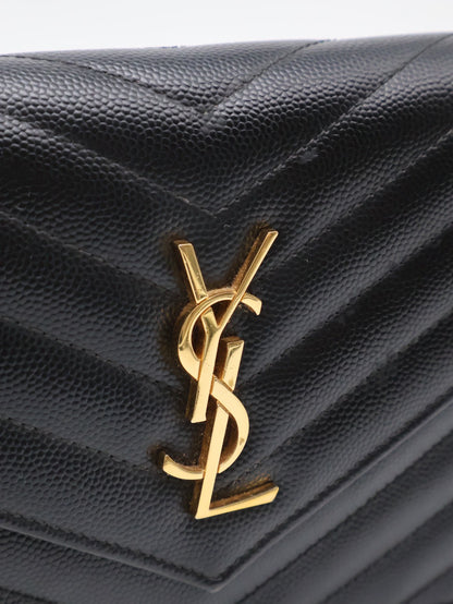 YSL 經典V紋粒面牛皮WOC - 19 黑金