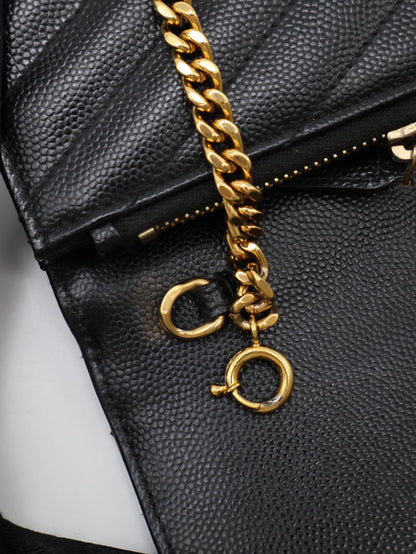 YSL 經典V紋粒面牛皮WOC - 19 黑金