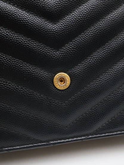 YSL 經典V紋粒面牛皮WOC - 19 黑金