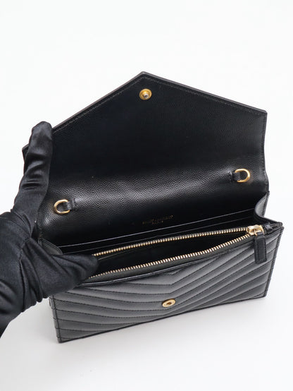 YSL 經典V紋粒面牛皮WOC - 19 黑金