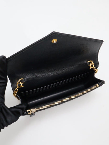 YSL 經典V紋粒面牛皮WOC - 19 黑金