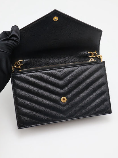 YSL 經典V紋粒面牛皮WOC - 19 黑金