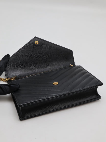 YSL 經典V紋粒面牛皮WOC - 19 黑金