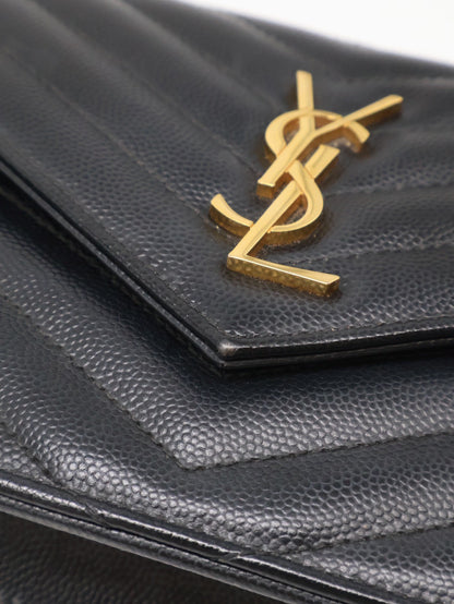 YSL 經典V紋粒面牛皮WOC - 19 黑金