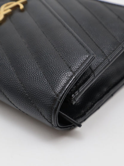 YSL 經典V紋粒面牛皮WOC - 19 黑金