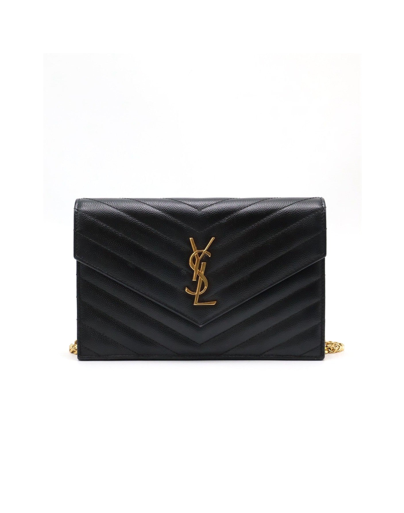 YSL 經典V紋粒面牛皮WOC - 19 黑金