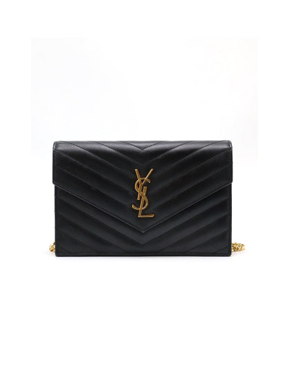 YSL 經典V紋粒面牛皮WOC - 19 黑金
